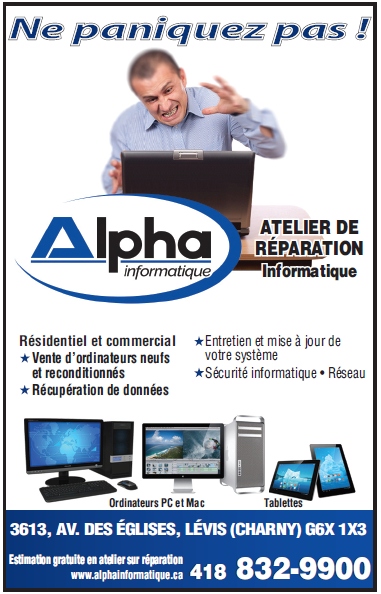 Alpha Informatique | 3613 Avenue des Églises, Charny, QC G6X 1X3, Canada | Phone: (418) 832-9900