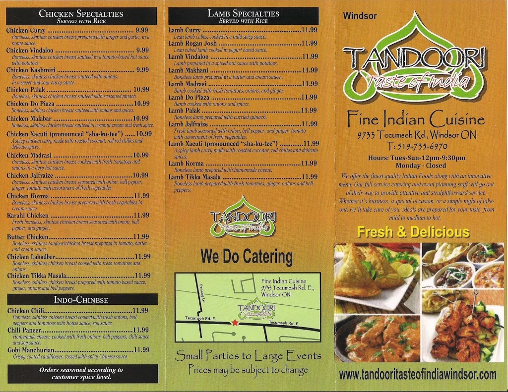 Tandoori Taste of India | 9733 Tecumseh Rd E, Windsor, ON N8R 1A5, Canada | Phone: (519) 735-6970