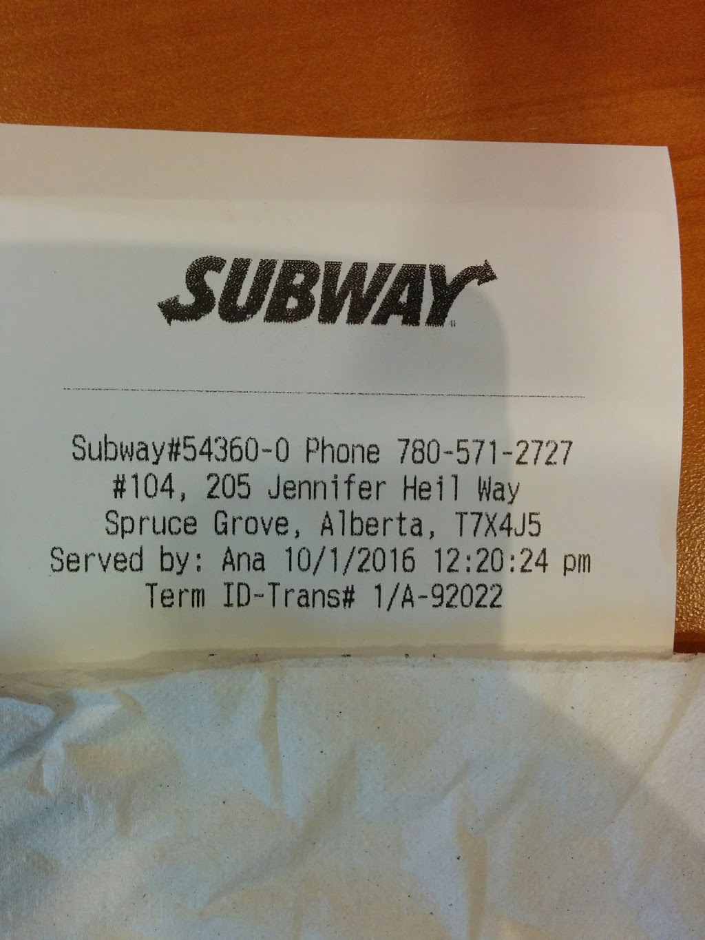 Subway | 205 Jennifer Heil Way #104, Spruce Grove, AB T7X 4J5, Canada | Phone: (780) 571-2727