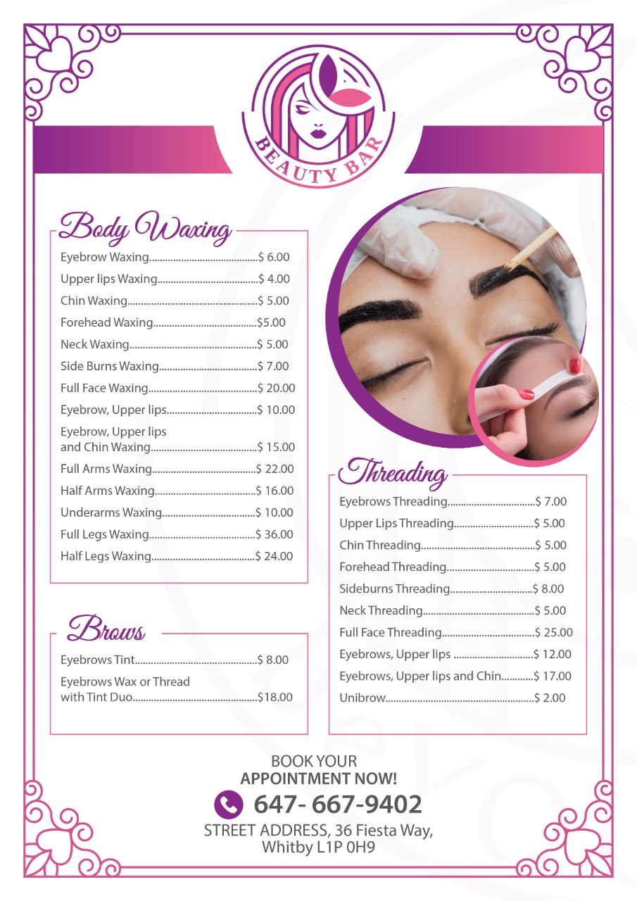 Beautybar Threading & Waxing Service | 36 Fiesta Way, Whitby, ON L1P 0H9, Canada | Phone: (647) 667-9402