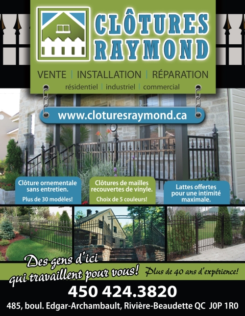 Clôtures Raymond Inc | 485 Boulevard Edgar Archambault, Rivière-Beaudette, QC J0P 1R0, Canada | Phone: (450) 424-3820
