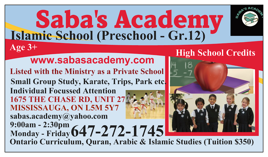 Sabas Academy Islamic School KG-8 Preschool & Online | 1675 The Chase, Mississauga, ON L5M 5Y7, Canada | Phone: (647) 272-1745