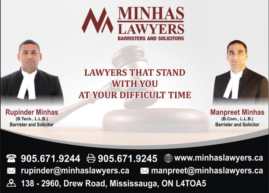 Minhas Lawyers LLP | 2960 Drew Rd unit 138, Mississauga, ON L4T 0A5, Canada | Phone: (905) 671-9244