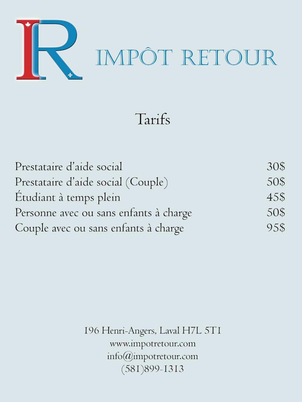 Impôt Retour | 196 Rue Henri - Angers, Laval, QC H7L 5T1, Canada | Phone: (438) 925-5059