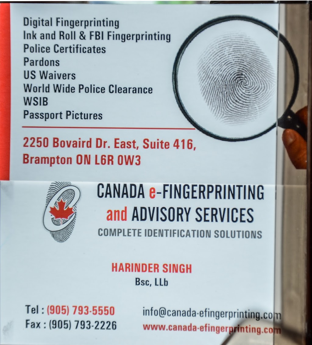 Canada E Fingerprinting & Legal Services | 2250 Bovaird Dr E #416, Brampton, ON L6R 0W3, Canada | Phone: (905) 793-5550