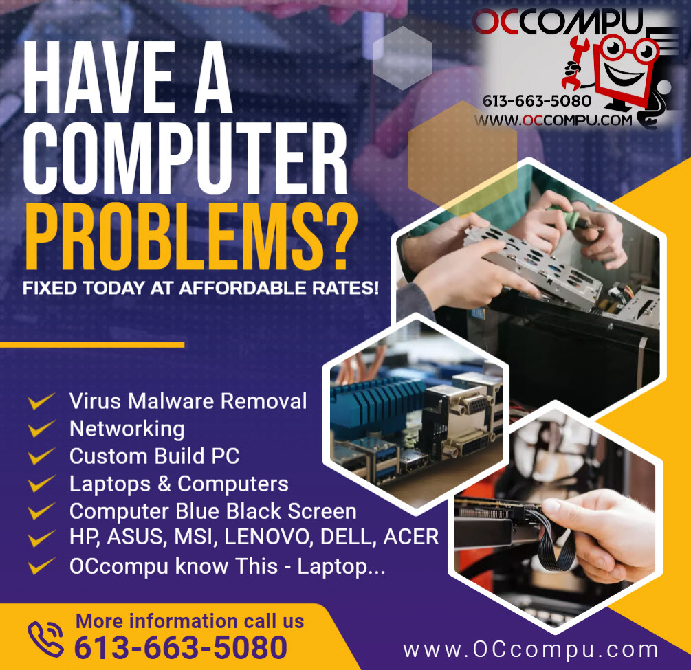 OC Compu Computer Services www.OCcompu.com | 18 Reubens Ct, Ottawa, ON K1G 5K5, Canada | Phone: (613) 663-5080