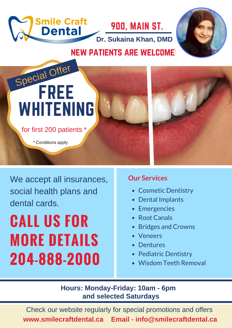 Smile Craft Dental Centre | 900 Main St, Winnipeg, MB R2W 3P3, Canada | Phone: (204) 888-2000