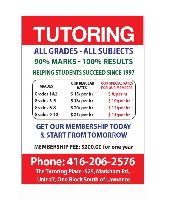 The Tutoring Place | 525 Markham Rd Unit#7, Scarborough, ON M1H 2A1, Canada | Phone: (416) 206-2576