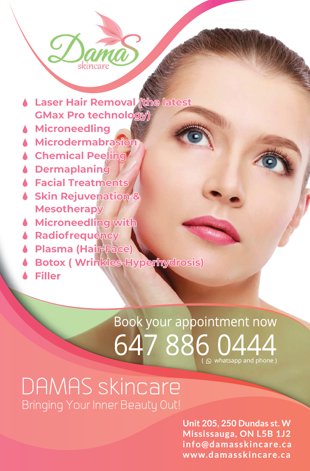 Damas SkinCare SPA & Laser Clinic | 250 Dundas St W Unit 205, Mississauga, ON L5B 1J2, Canada | Phone: (647) 886-0444