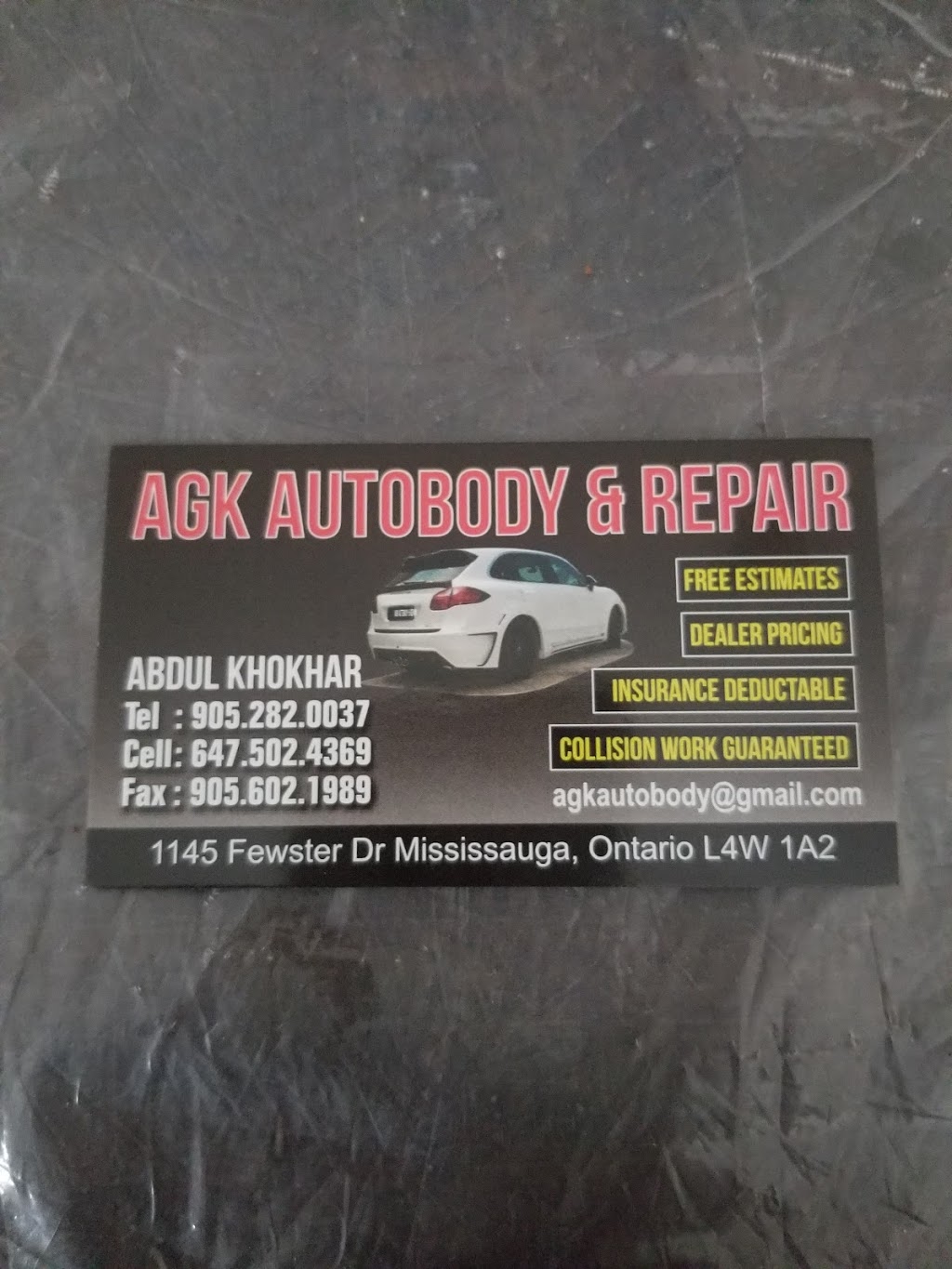 AGK AUTO BODY AND REPAIR | 1145 Fewster Dr, Mississauga, ON L4W 1A2, Canada | Phone: (905) 282-0037