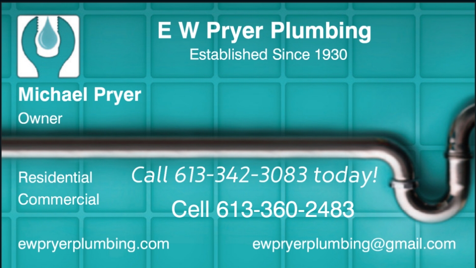 E W Pryer Plumbing | 2487 Lyn Rd, Brockville, ON K6V 5T3, Canada | Phone: (613) 342-3083