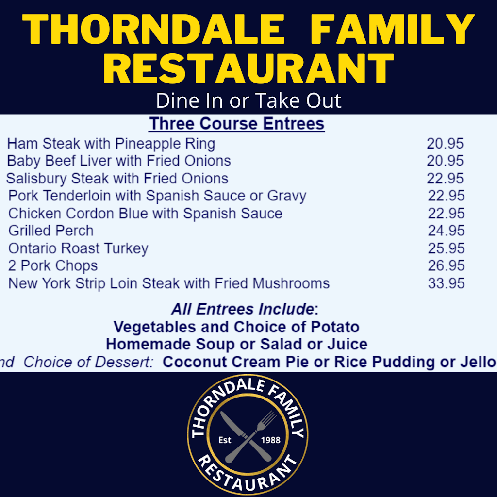 Thorndale Restaurant Menu | 188 King St, Thorndale, ON N0M 2P0, Canada | Phone: (519) 461-0420