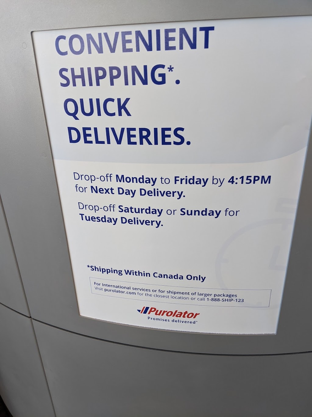 Purolator Quick Stop Kiosk | 915 Bloor St W, Oshawa, ON L1J 8M6, Canada | Phone: (888) 744-7123