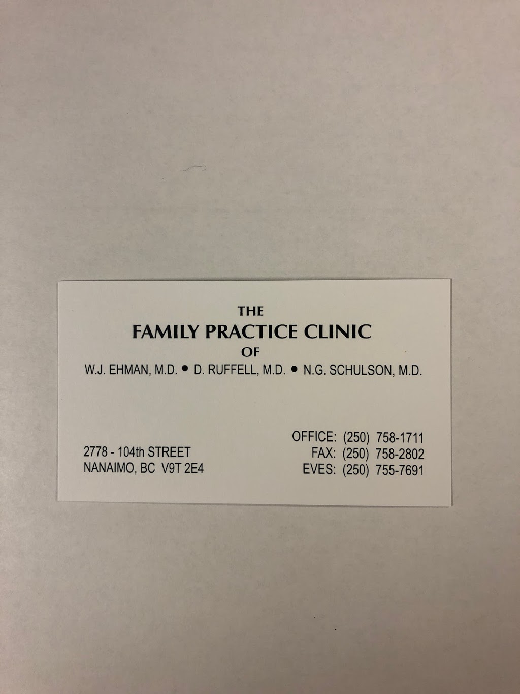 Family Practice Clinic | 2778 104th St, Nanaimo, BC V9T 2E4, Canada | Phone: (250) 758-1711