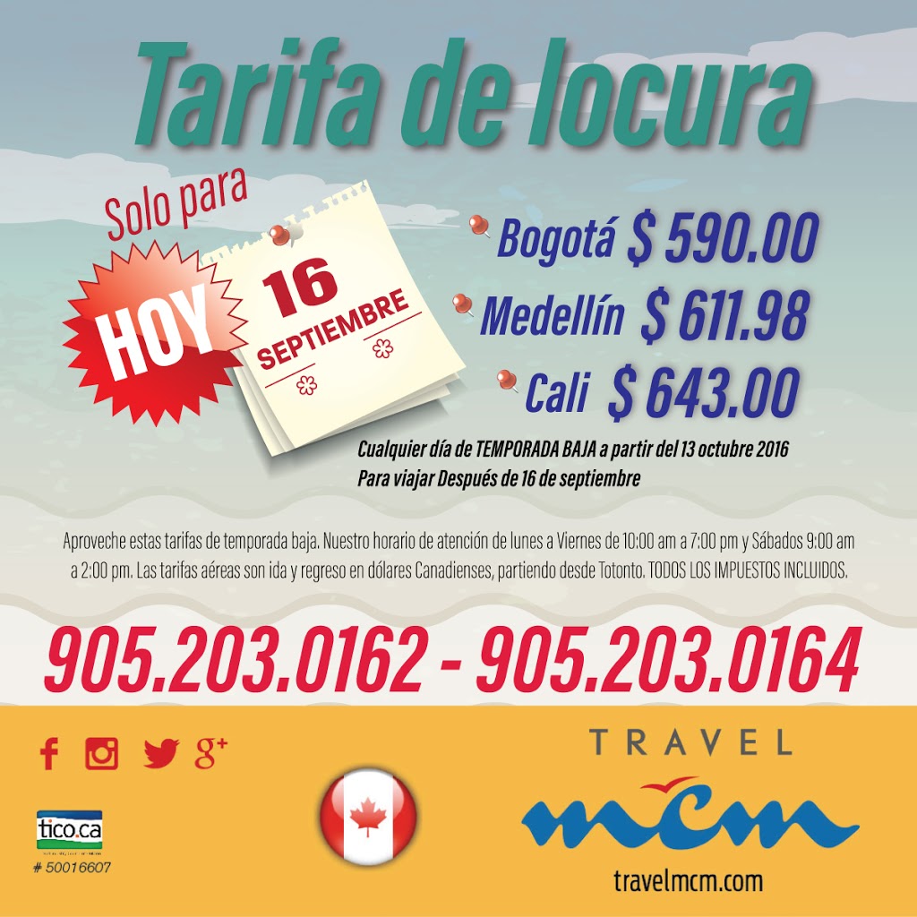 Travel MCM | 646 Thompson Rd S, Milton, ON L9T 0C7, Canada | Phone: (905) 203-0162