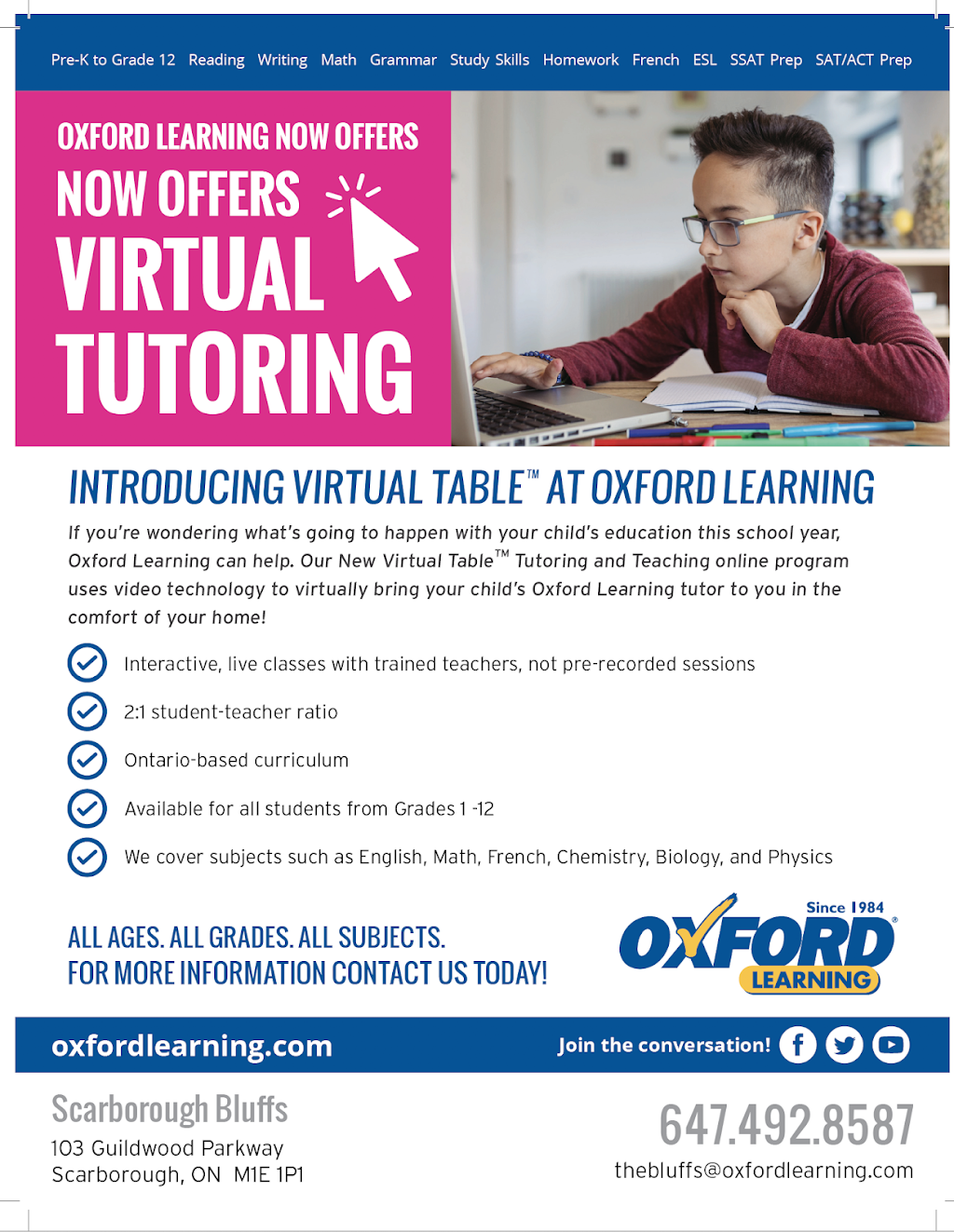 Oxford Learning Scarborough Bluffs | Shopping Centre, 103 Guildwood Pkwy, Scarborough, ON M1E 1P1, Canada | Phone: (647) 490-3506