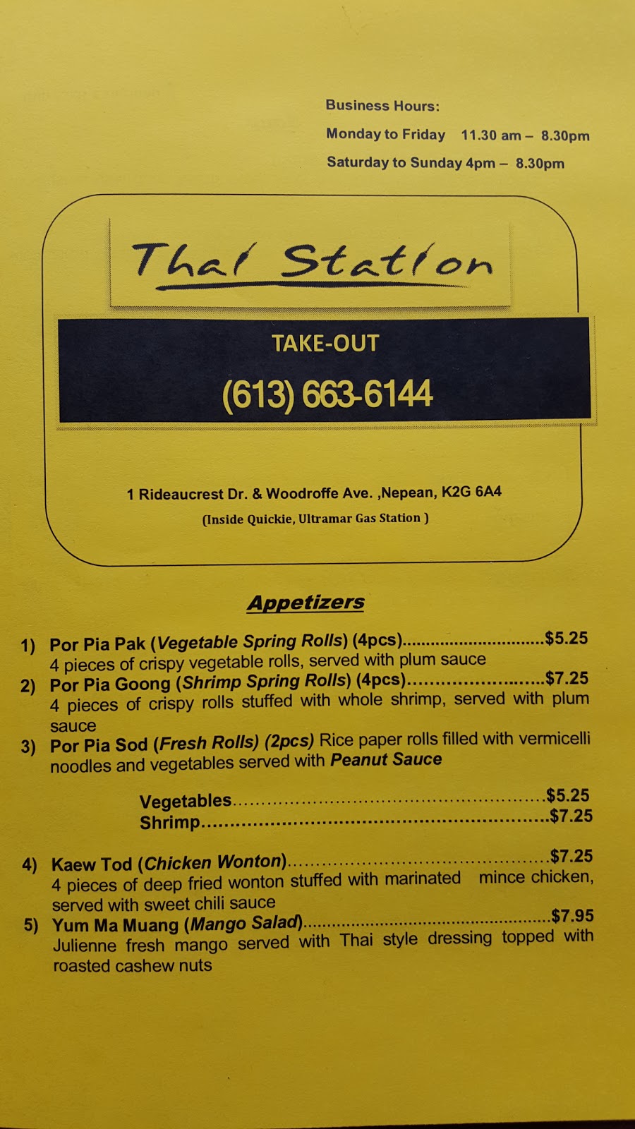 Thai Station | 1 Rideaucrest Dr, Nepean, ON K2G 5Z3, Canada | Phone: (613) 663-6144