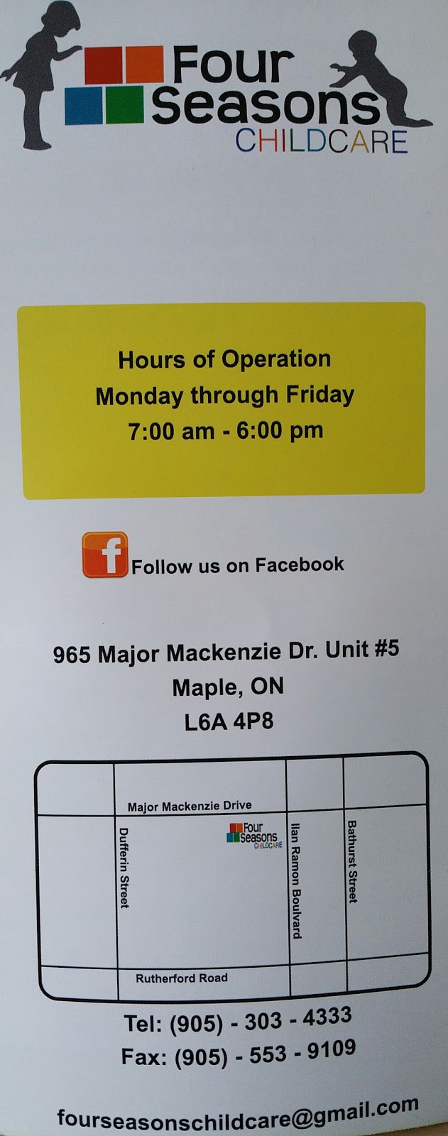 Four Seasons Childcare | 965 Major MacKenzie Dr W, Maple, ON L6A 4P8, Canada | Phone: (905) 303-4333