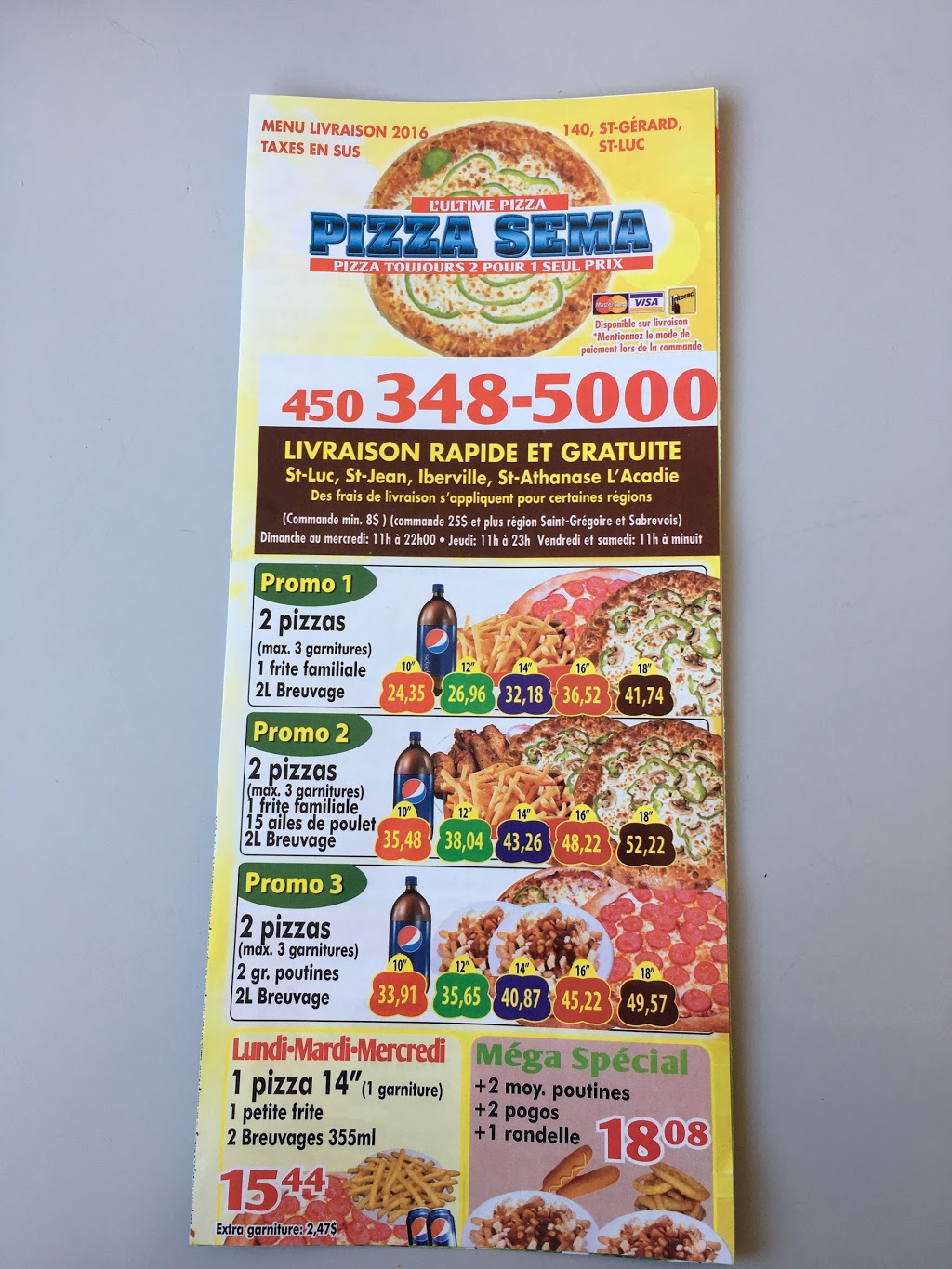 Restaurant Pizza Sema Saint-Jean-Sur-Richelieu | 140 Rue Saint-Gérard, Saint-Jean-sur-Richelieu, QC J2W 2M2, Canada | Phone: (450) 348-5000