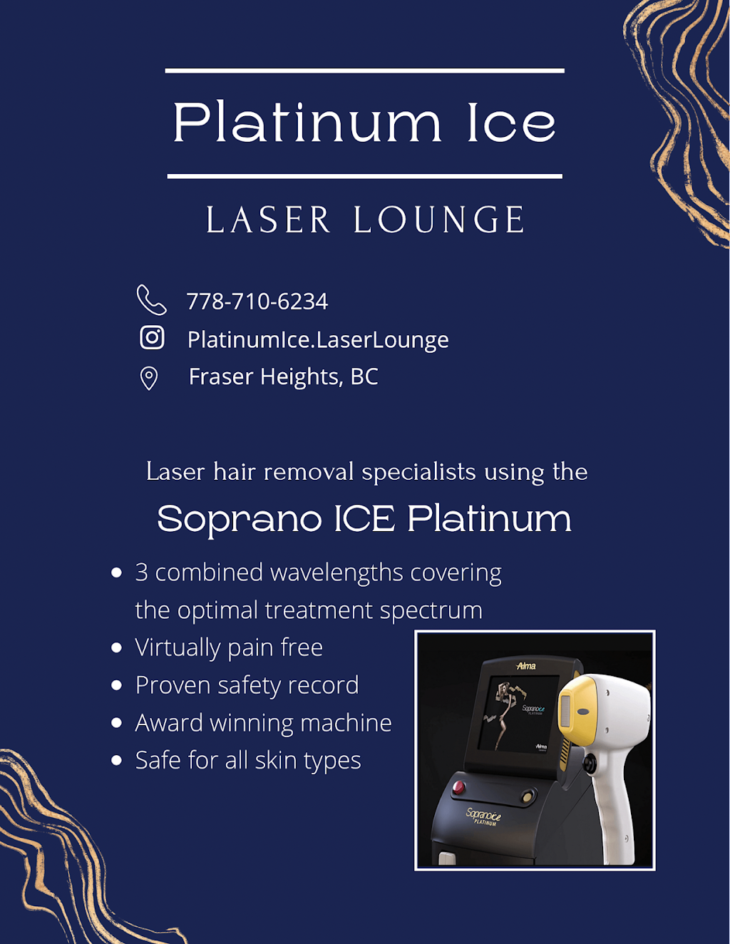 Platinum Ice Laser Lounge | Huckleberry Dr, Surrey, BC V4N 6T4, Canada | Phone: (778) 710-6234