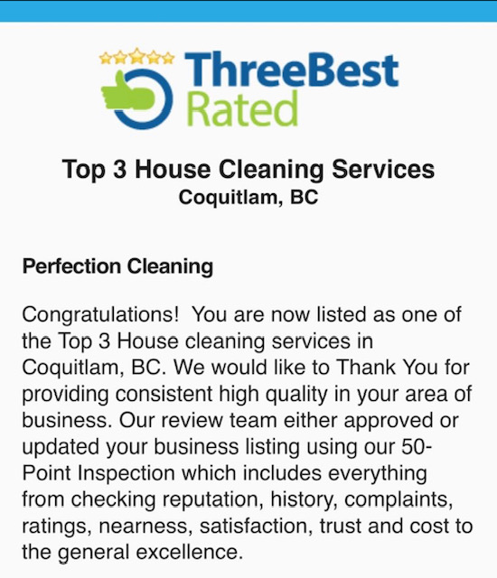 Perfection Cleaning | 1120 Austin Ave #205, Coquitlam, BC V3K 3P5, Canada | Phone: (778) 945-8600