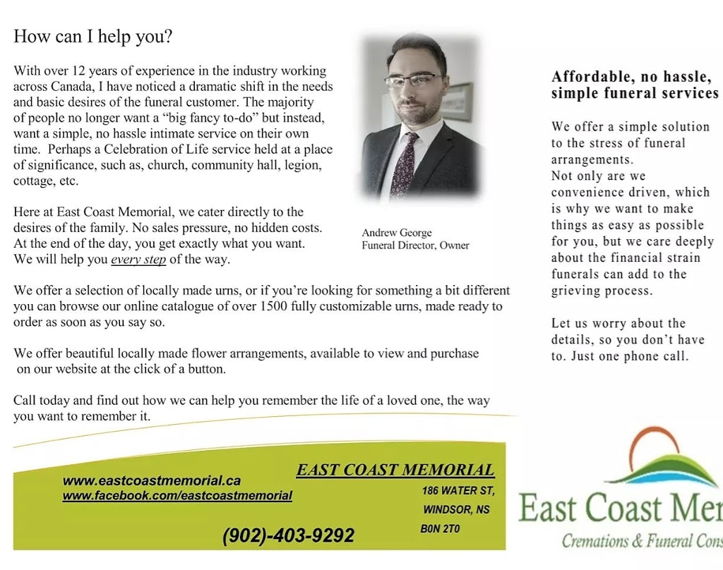 East Coast Memorial Cremations & Funeral Consulting | 186 Water St, Windsor, NS B0N 2T0, Canada | Phone: (902) 403-9292