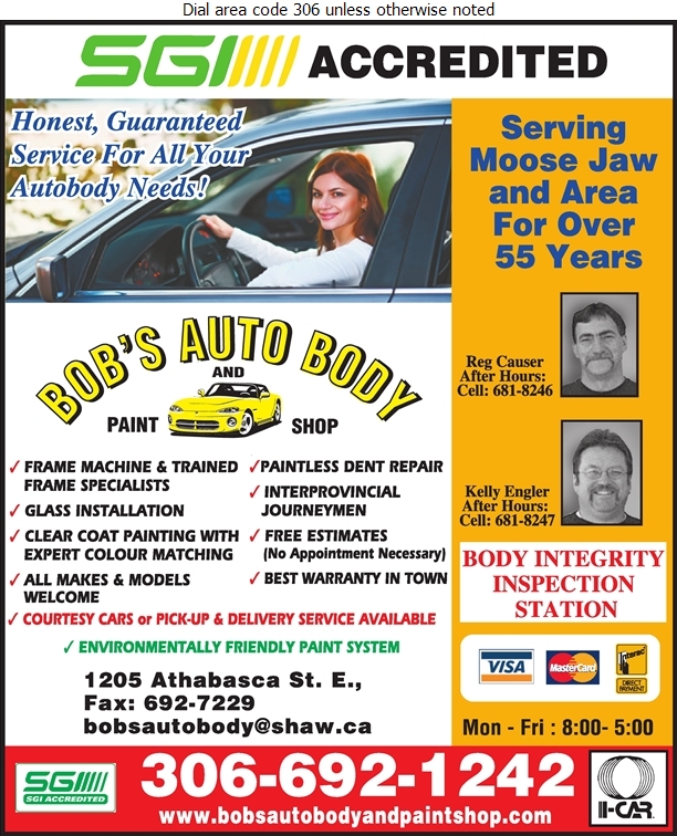 Bobs Auto Body & Paint Shop | 1205 Athabasca St E, Moose Jaw, SK S6H 0N4, Canada | Phone: (306) 692-1242