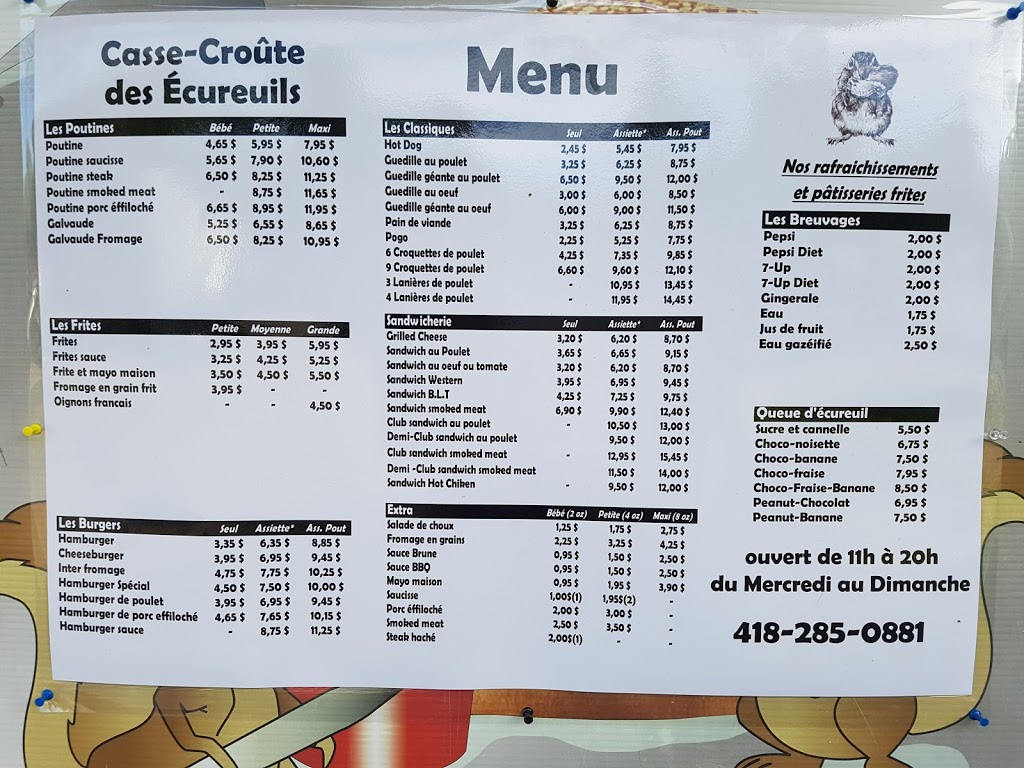 Casse-croûte les écureuils | 743 Rue Notre Dame, Donnacona, QC G3M 1T0, Canada | Phone: (418) 285-0881