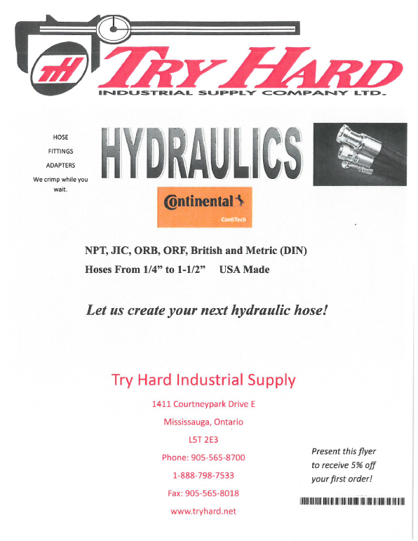 Try Hard Industrial Supply Company Ltd | 1411 Courtneypark Dr E, Mississauga, ON L5T 2E3, Canada | Phone: (905) 565-8700