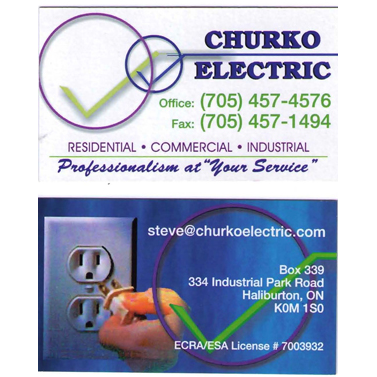 Churko Electric | 334 Industrial Park Rd, Dysart et al, ON K0M 1S0, Canada | Phone: (705) 457-4576