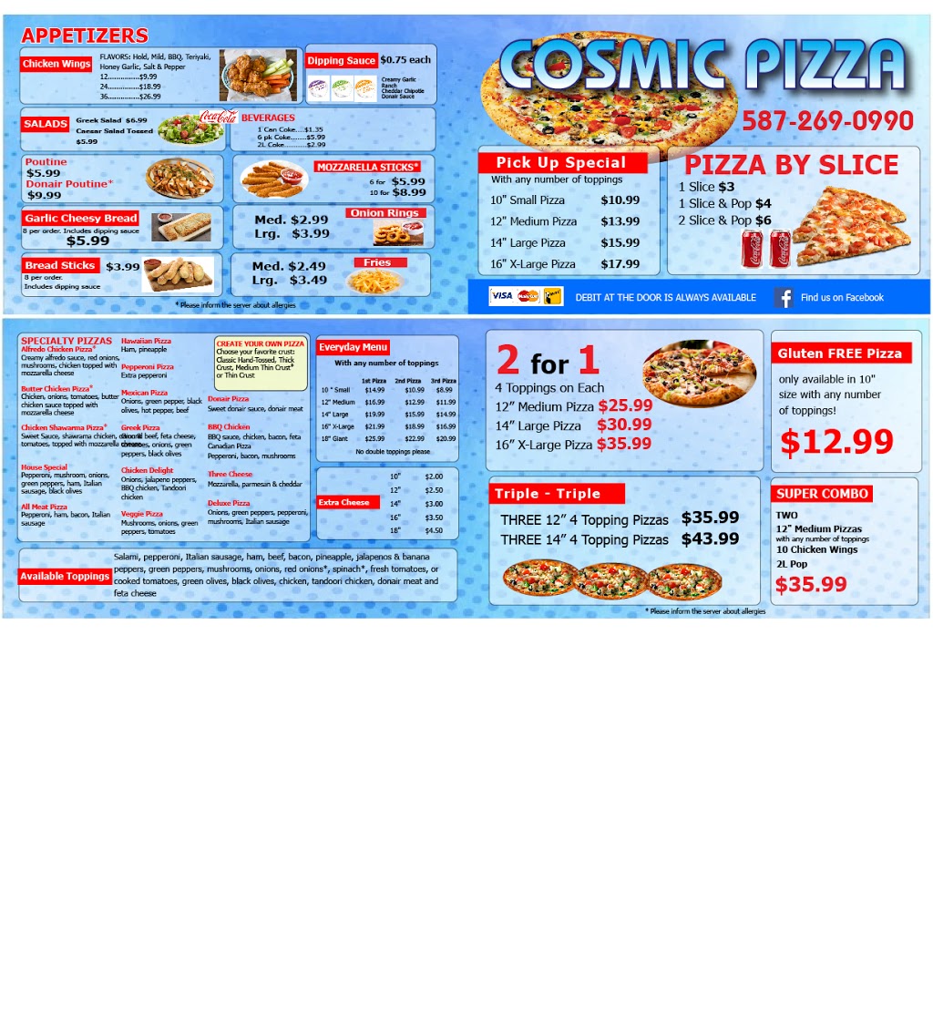 Cosmic pizza sherwood park | 52 Brentwood Blvd #20, Sherwood Park, AB T8A 2H6, Canada | Phone: (587) 269-0990