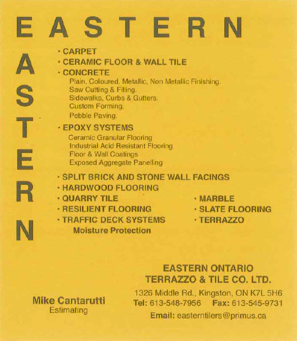 Eastern Ontario Terrazzo & Tile Co Ltd | 1326 Middle Rd, Kingston, ON K7L 4V3, Canada | Phone: (613) 548-7956