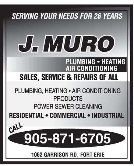 J. Muro Plumbing & Heating | 1062 Garrison Rd, Fort Erie, ON L2A 1N9, Canada | Phone: (905) 871-6705