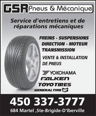 GSR Pneus et Mécanique | 684 Rue Martel, Sainte-Brigide-dIberville, QC J0J 1X0, Canada | Phone: (450) 337-3777