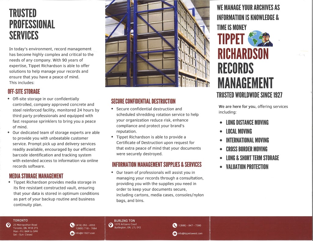 Tippet Richardson Records Management | 1375 Artisans Ct, Burlington, ON L7L 5Y2, Canada | Phone: (416) 292-4555