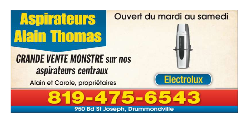 Aspirateurs Alain Thomas / Drummondville | 950 Boulevard Saint-Joseph, Drummondville, QC J2C 2C5, Canada | Phone: (819) 475-6543