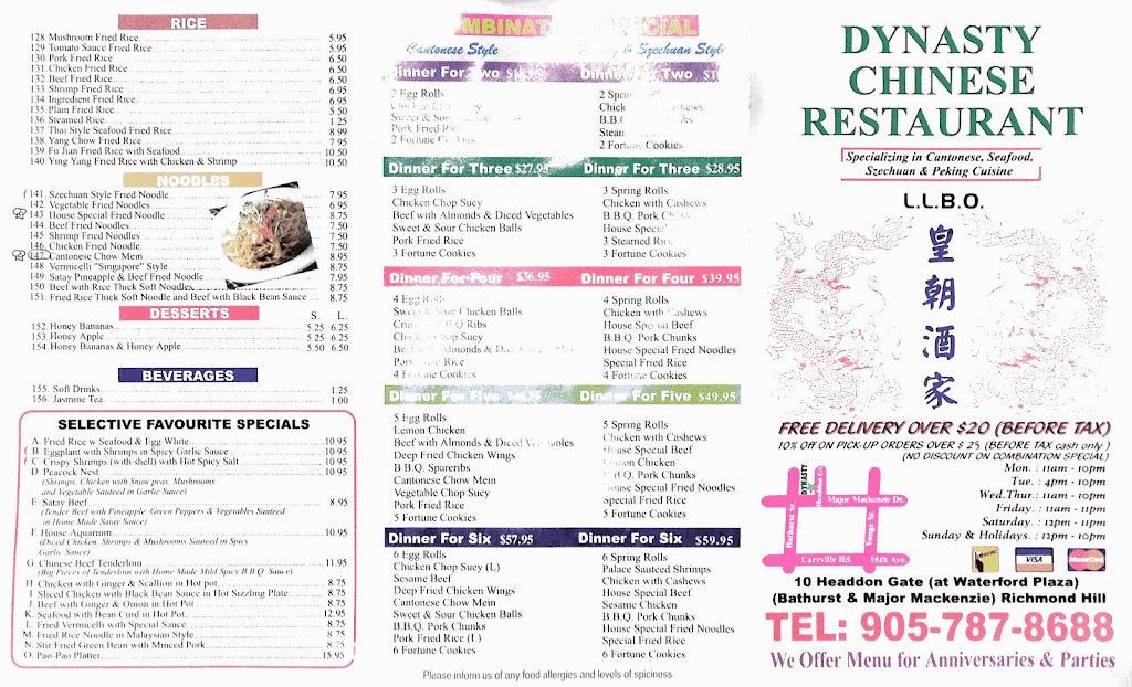 Dynasty Restaurant | 10 Headdon Gate #9, Richmond Hill, ON L4C 9W9, Canada | Phone: (905) 787-8688