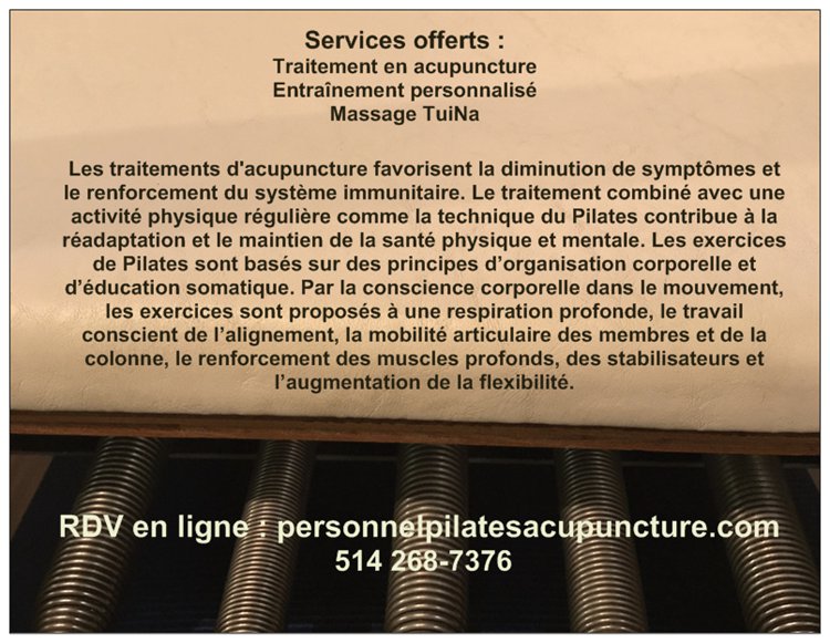 Personnel Pilates & Acupunture | 50 Rue Sainte-Juliette, Laval, QC H7C 1V9, Canada | Phone: (514) 268-7376