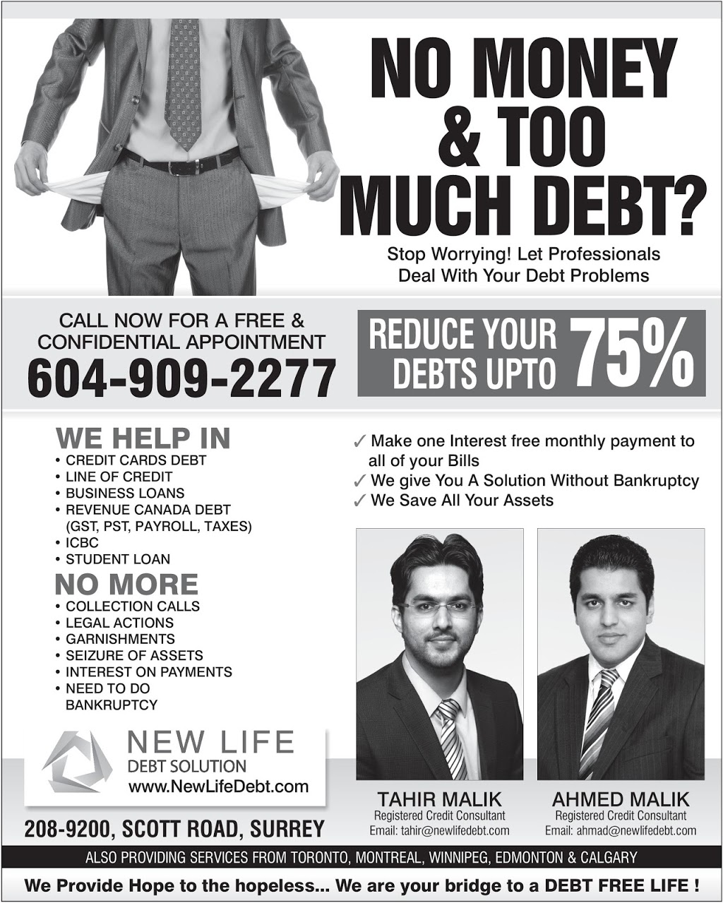 New Life Debt Solutions Inc. | 9200 120 St #208, Surrey, BC V3V 4B7, Canada | Phone: (604) 909-2277