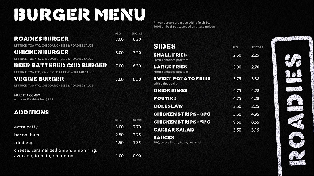 Roadies Burger Bar | 2080 United Blvd, Coquitlam, BC V3K 6W3, Canada | Phone: (604) 523-6888