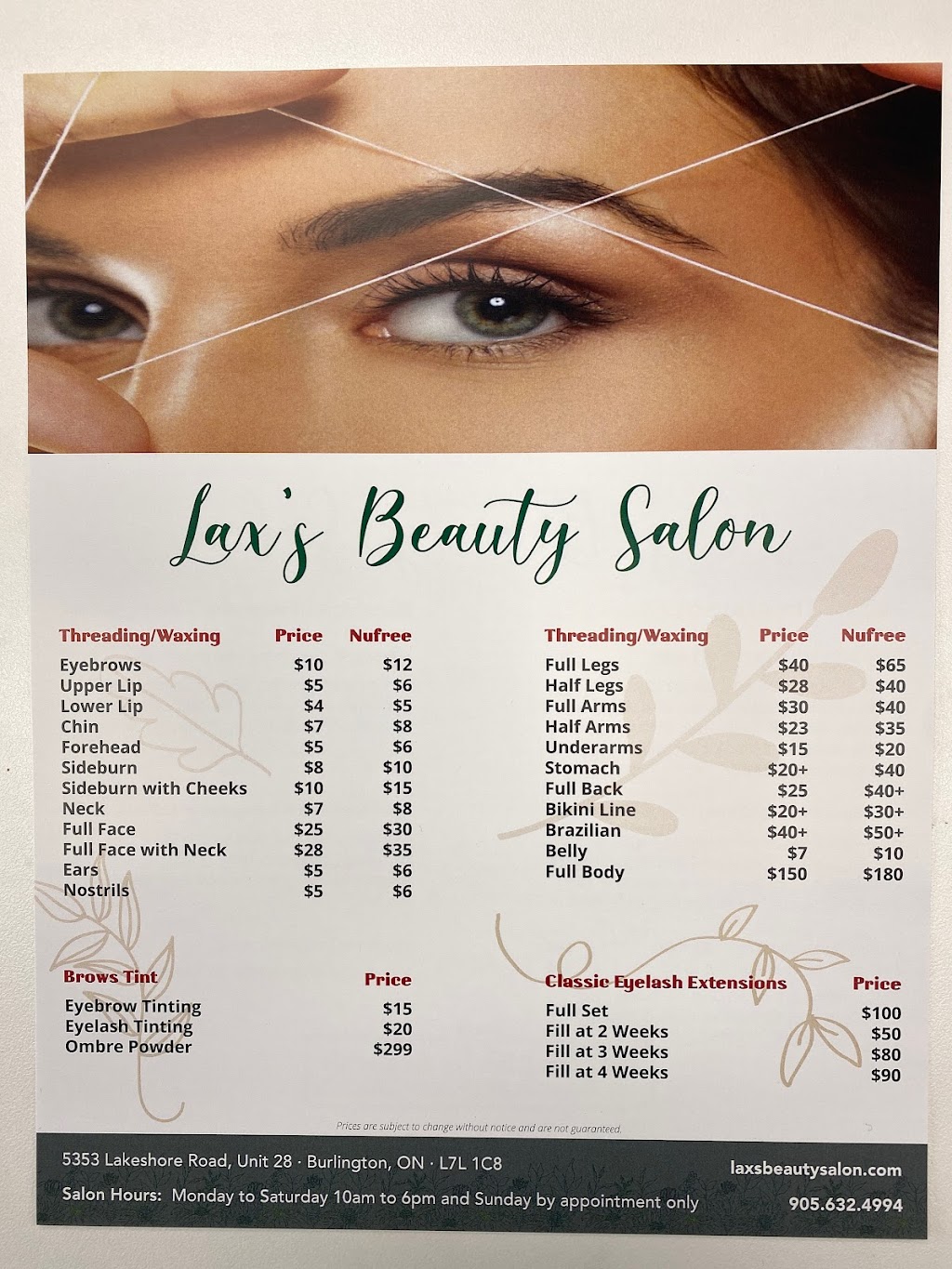 Laxs Beauty Salon | 5353 Lakeshore Rd. Unit 28, Burlington, ON L7L 1C8, Canada | Phone: (905) 632-4994