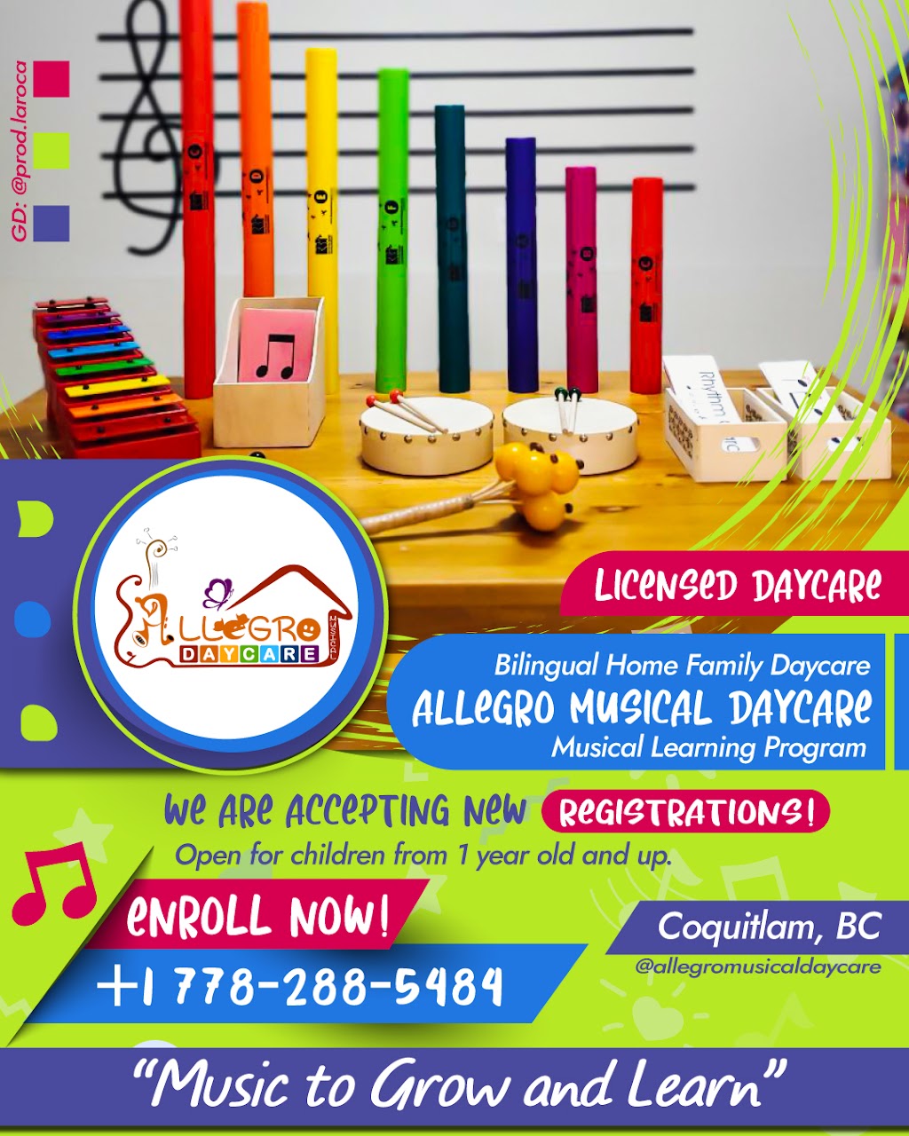 Allegro Musical Daycare | 3143 Sechelt Dr, Coquitlam, BC V3B 5X8, Canada | Phone: (778) 288-5484