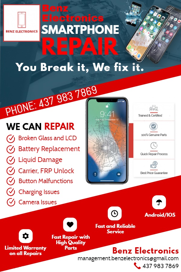 Benztronics Phone Repair and Accessories | 43 Thorncliffe Park Dr, East York, ON M4H 1J4, Canada | Phone: (437) 983-7869