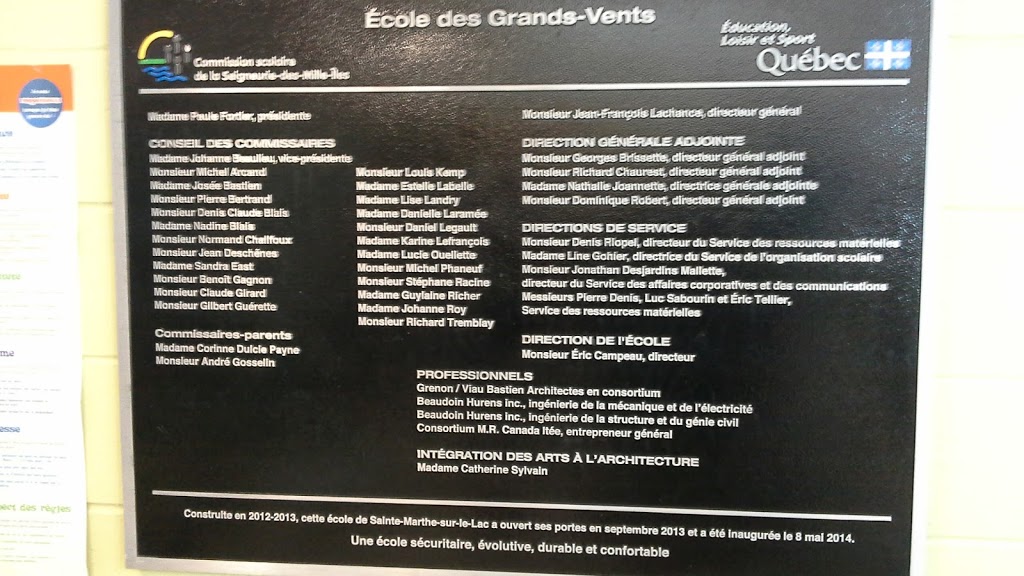 École des Grands-Vents | 3180 Rue Laurin, Sainte-Marthe-sur-le-Lac, QC J0N 1P0, Canada | Phone: (450) 491-8403