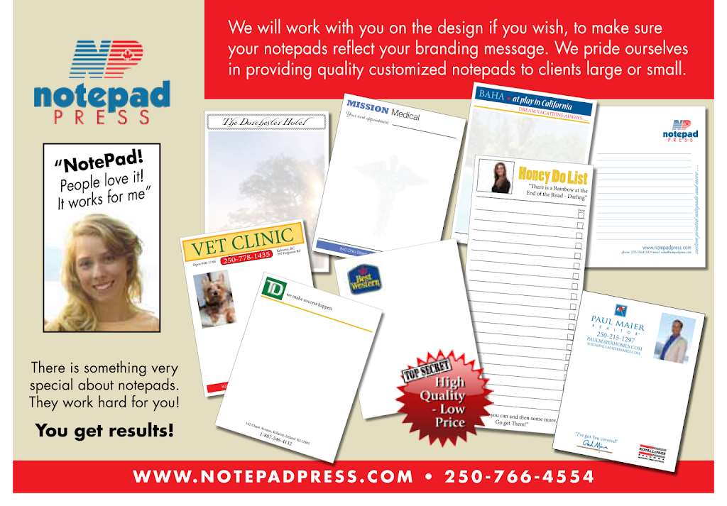 Notepad Press | 9609 Jensen Rd, Lake Country, BC V4V 1S6, Canada | Phone: (250) 766-4554