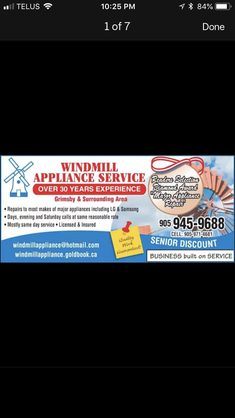 Windmill Appliance Service | 266 Central Ave, Grimsby, ON L3M 1X7, Canada | Phone: (905) 945-9688