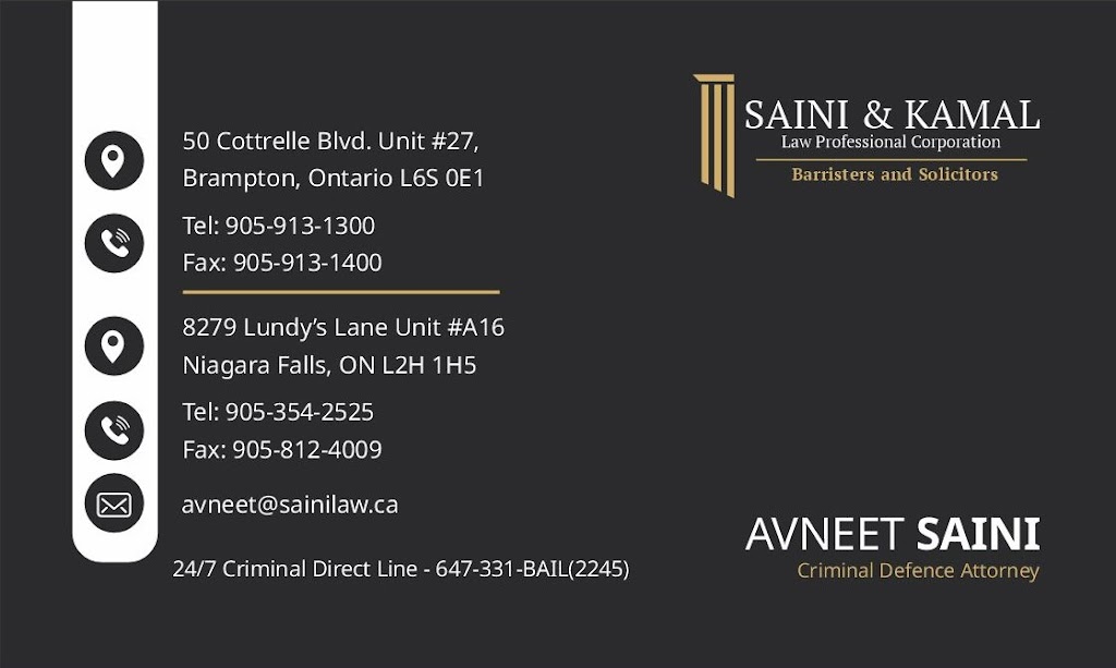 Avneet Saini Criminal Lawyer Niagara Falls | 8279 Lundys Ln, Niagara Falls, ON L2H 1H5, Canada | Phone: (647) 331-2245