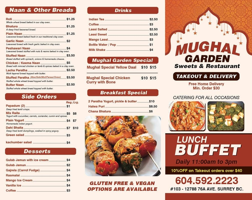 Mughal Gardens Restaurant | 12788 76a Ave Unit #103, Surrey, BC V3W 1S9, Canada | Phone: (604) 592-2223