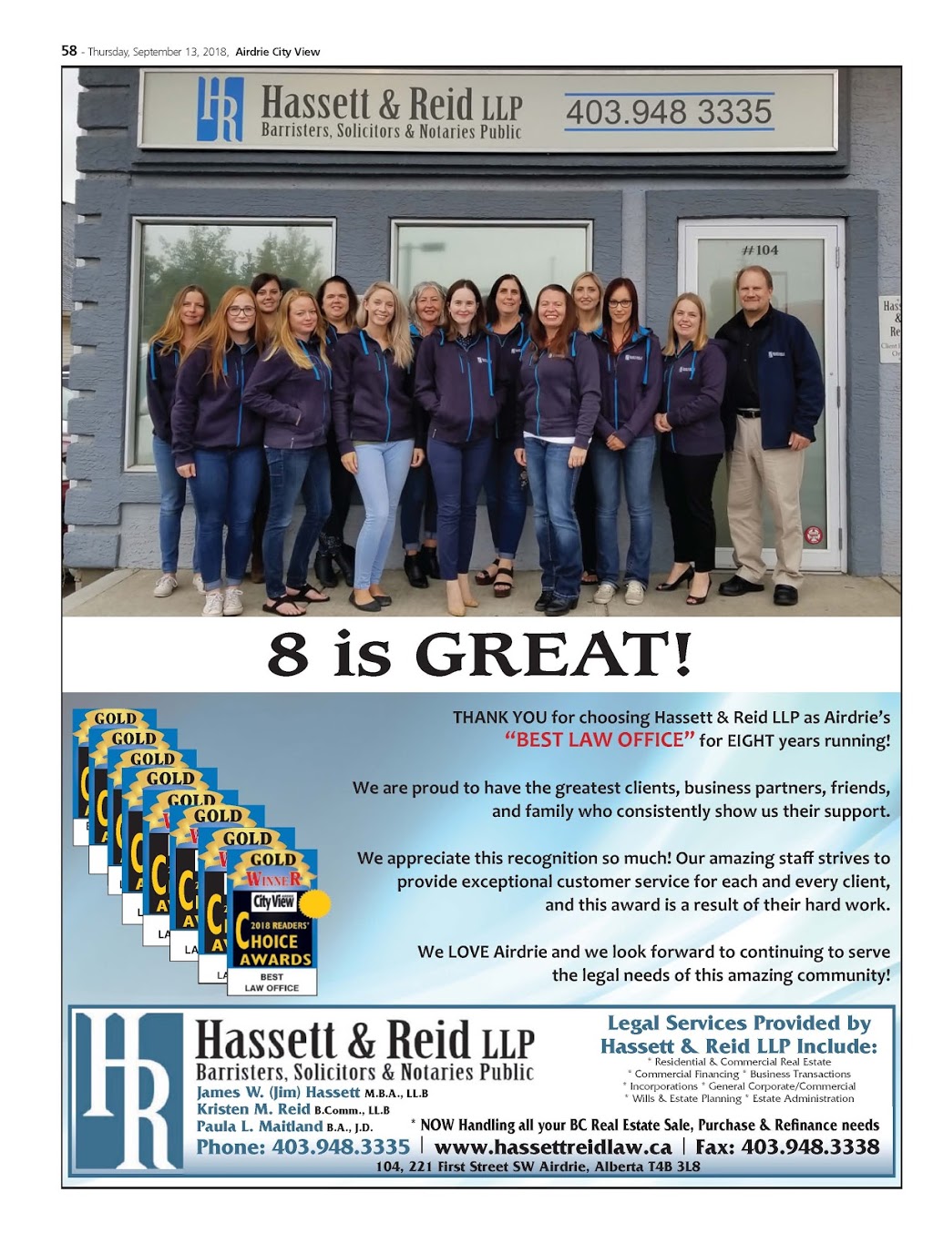 Hassett & Reid LLP | 221 1 St SW #104, Airdrie, AB T4B 3L8, Canada | Phone: (403) 948-3335