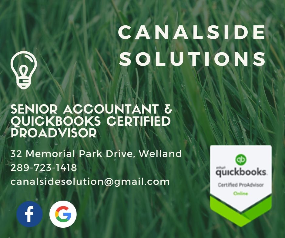 Canalside Solutions - Business Accounting, Bookkeeping & Tax | 32 Memorial Park Dr, Welland, ON L3B 1A6, Canada | Phone: (289) 723-1418